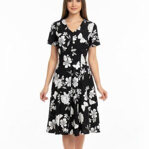 ELLE Black & White Floral Butterfly Fit & Flare Dress - Size S